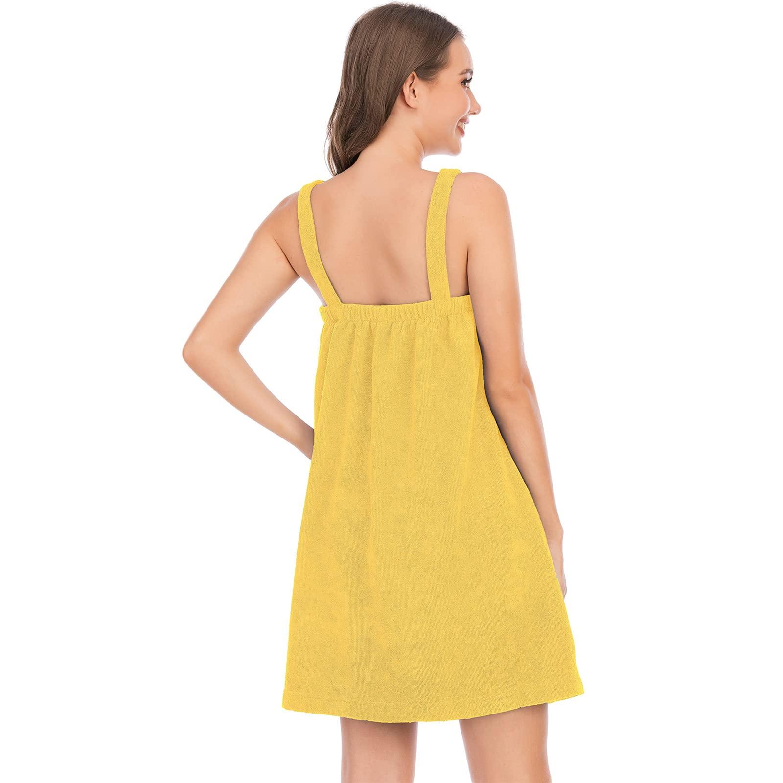 ANUFER ANUFER Womens Adjustable Bath Towel Wraps with Headband for Gym Shower Spa & Beach Cover Ups Yellow M