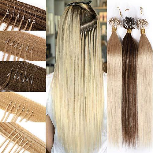 SEGO SEGO Micro Loop Human Hair Extensions Cold Fusion Micro Bead Hair Extensions Nano Rings Beads Stick Tipped Blonde Real Hair Extensions 50g 100 Strands 22inch 60# Platinum blonde