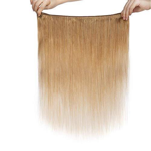 Benehair Benehair Human Hair Bundles 20 Inch Straight Bundles Human Hair 1 Bundle Brazilian Hair Bundles Dark Blonde 100% Unprocessed Virgin Long Remy Weave Hair Extensions #27 100g
