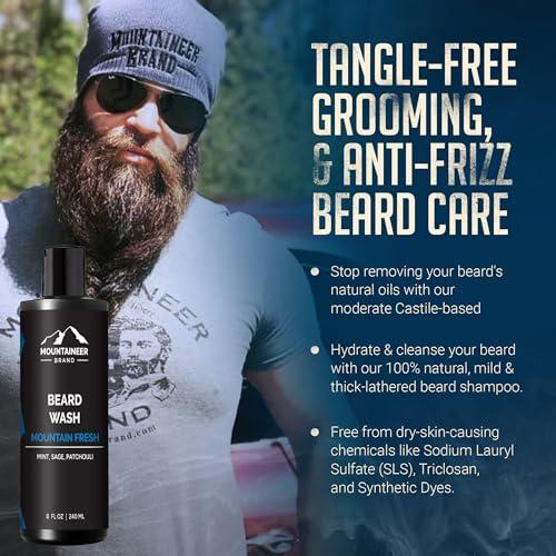 Mountaineer Brand Mountaineer Brand Beard Wash For Men | 100% Natural Beard Shampoo | Thick Cleaning Softening Lather for Hair and Skin | Hydrate and Detangle | Grooming Treatment | Mountain Fresh Scent 8oz