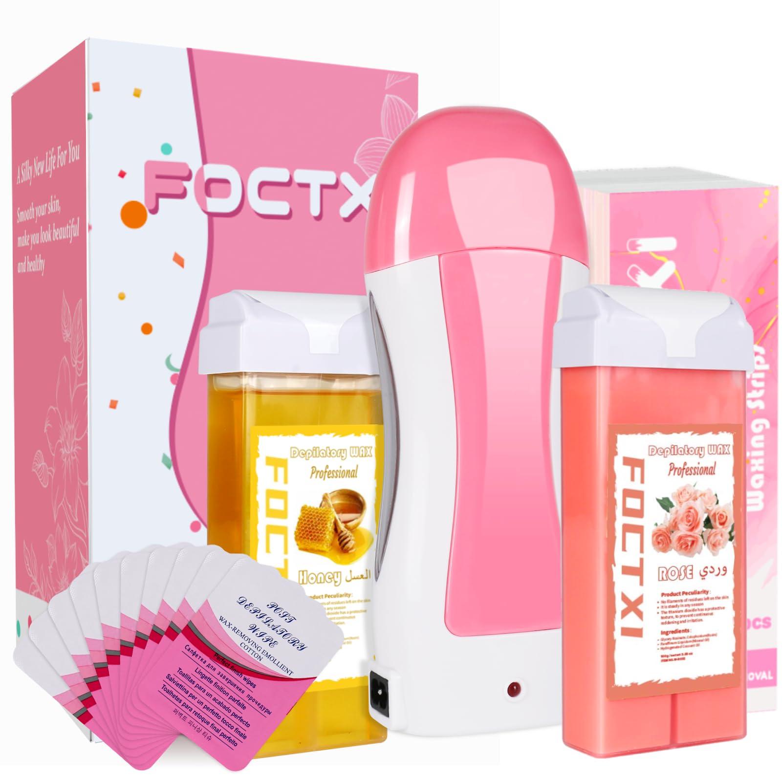 FOCTXI Roller Waxing Kit for Women, Roll on Wax Warmer Kit for Hair Removal, For Multiple Areas of the Body, Sensitive Skin Wax Roller Kit for Women Hair Removal