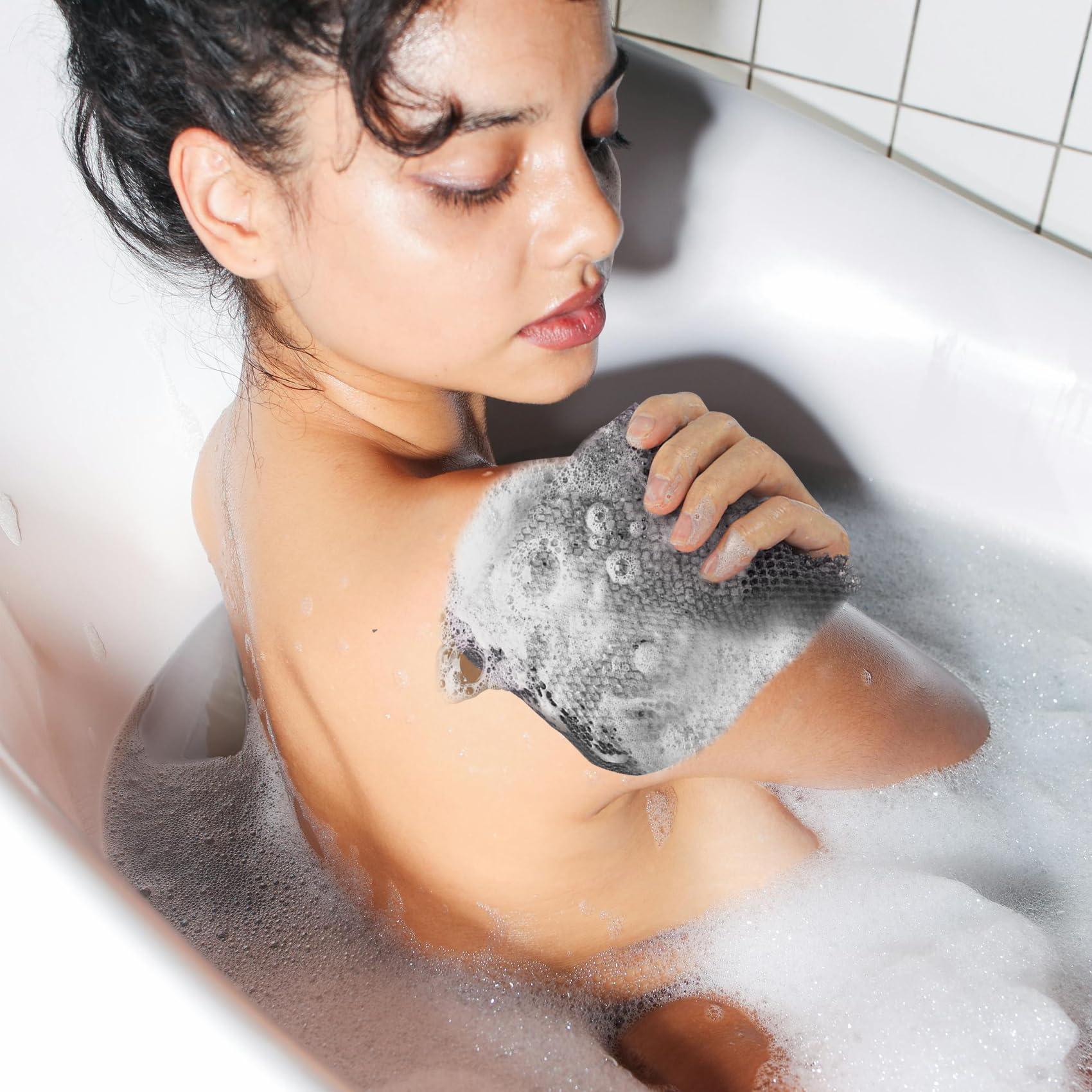 QIANCAIWANG 2 Pack African Net Sponge, 8 * 25 Inches Bath Sponge, African Exfoliating Net Long, Wash Cloths, Body Scrubber Net for Skin Smoother (Purple)