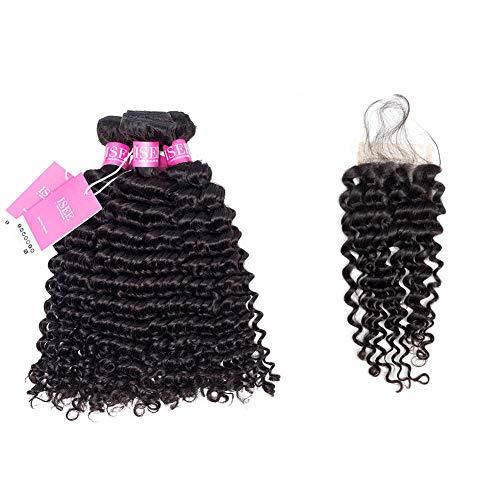 ISEE ISEE Hair 8A Grade Brazilian Deep Wave Virgin Hair Brazilian Curly Human Hair Weave 3 Bundles With 4"x4" Lace Closure Unprocessed Natural Human Hair Extensions (121416&10closure)