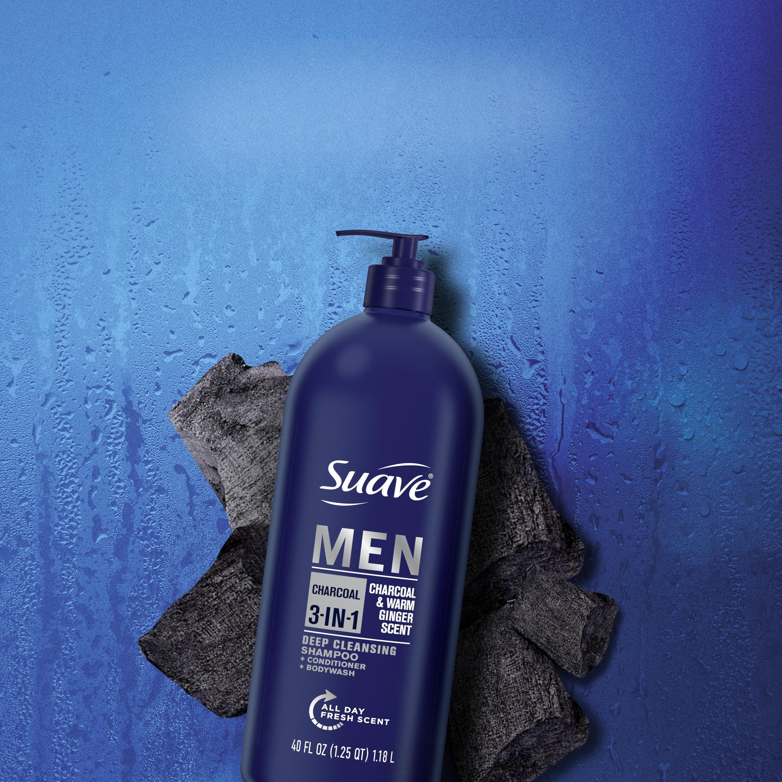 Suave Suave Men Shampoo Conditioner Bodywash 3 in 1 Charcoal &Warm Ginger to Cleanse and Nourish Hair and Skin, 40 oz Pack of 3