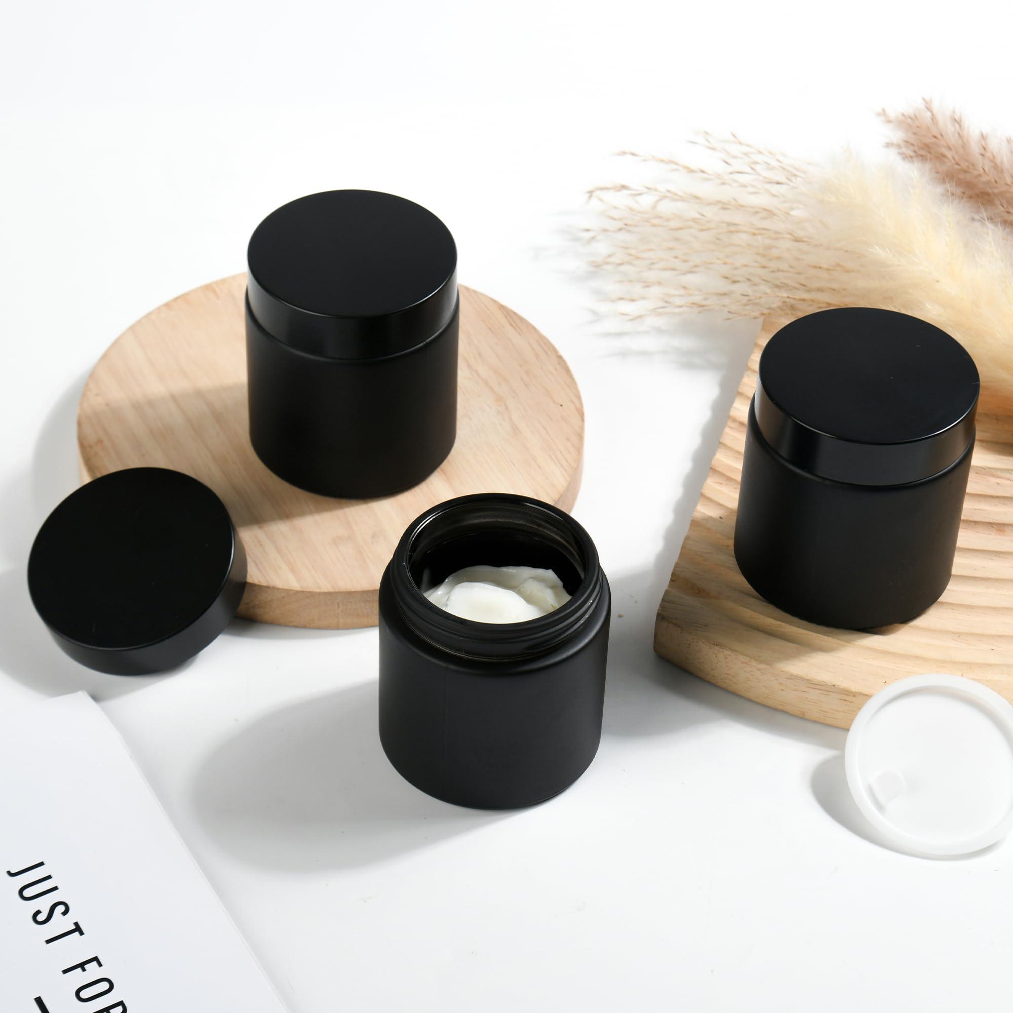 YONKAN YONKAN 4 oz Reusable Black Glass Container Jars 24 Pack with Wide-mouth Leak Proof Cap and Inner Pull-On Lid for Travel Storage Makeup, Face Creams, Body Lotions, DIY Crafts or Others