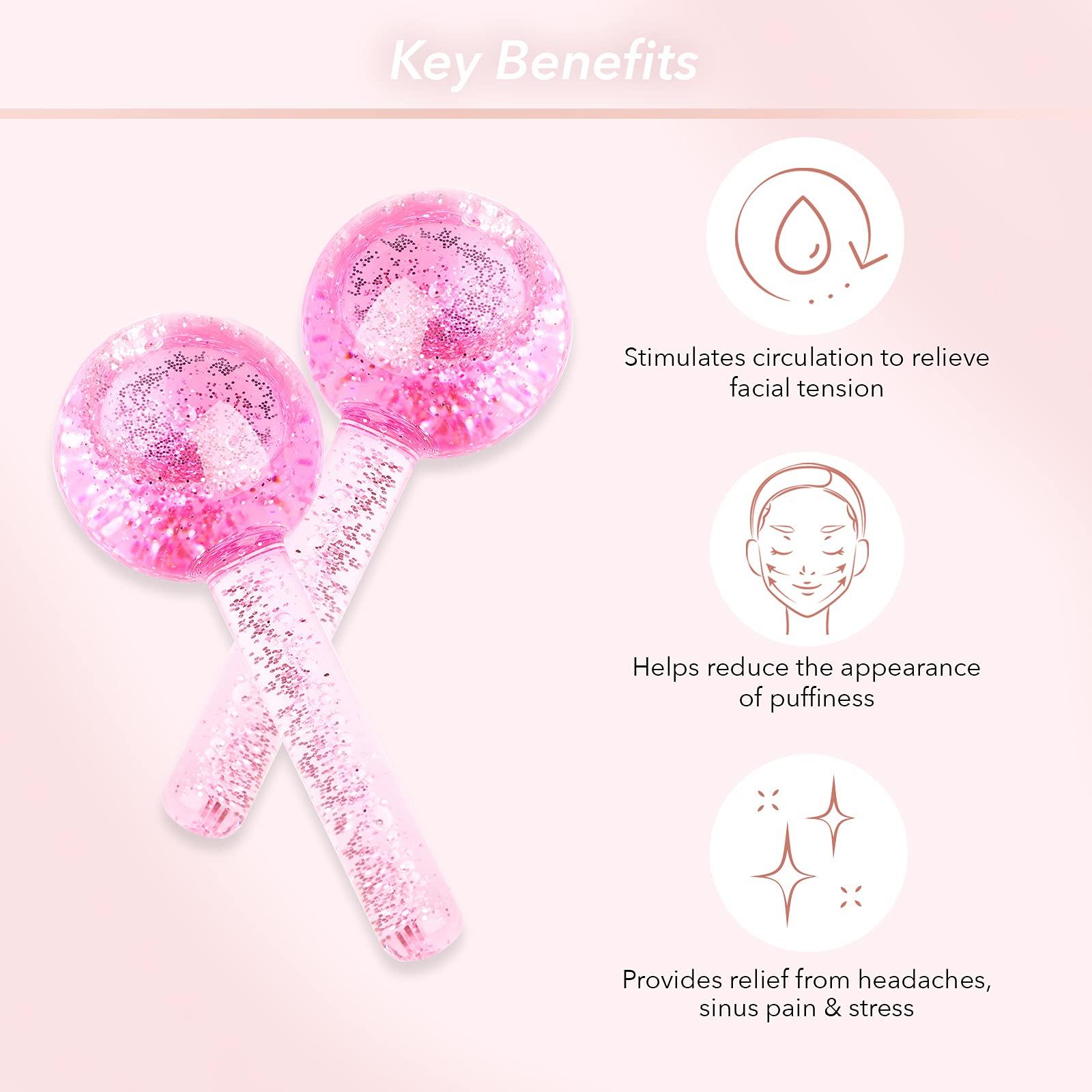 Zo Ayla Zoe Ayla Ice Globes, 2 pcs - Face Ice Roller for Relaxing and Reducing Fine Lines - Tightening and Depuffing Skin - Ideal for Tired Eyes - Travel Sized Facial Massager with Cute Sparkles