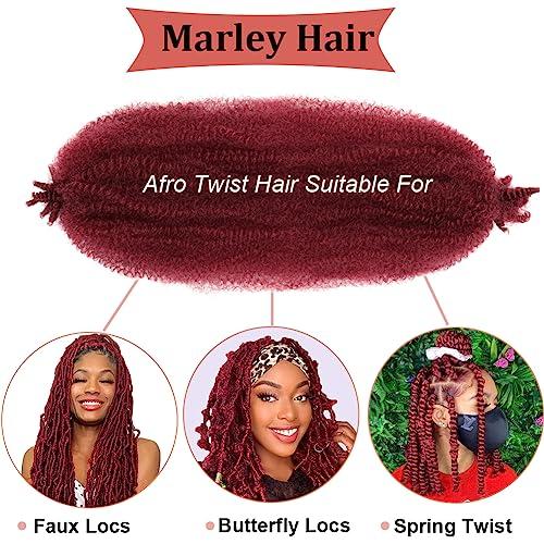 M-BOX Burgundy Braiding Hair Red Cuban Twist Hair 24 Inch Marley Twist Braiding Hair Wrapping Hair for Soft Locs 8 Packs Springy Afro Twist Hair Kinky Twist Hair for Braiding