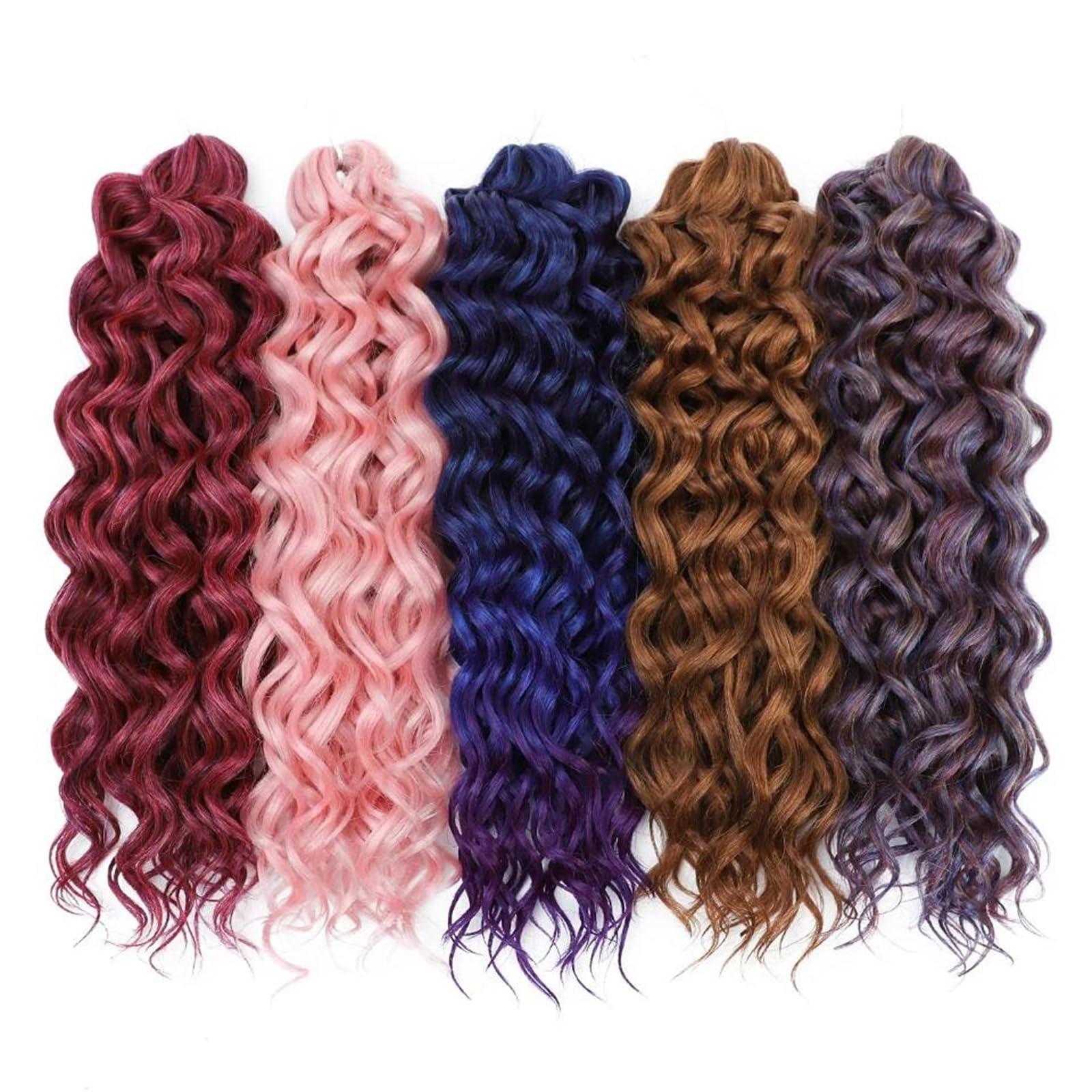 Generic Generic Deep Wavy Twist Crochet Hair Curls Water Wave Crochet Braids Synthetic Curly Braiding Hair Extensions For Women T1B-Blue-Purple 24Inch#3Pcs/Lot