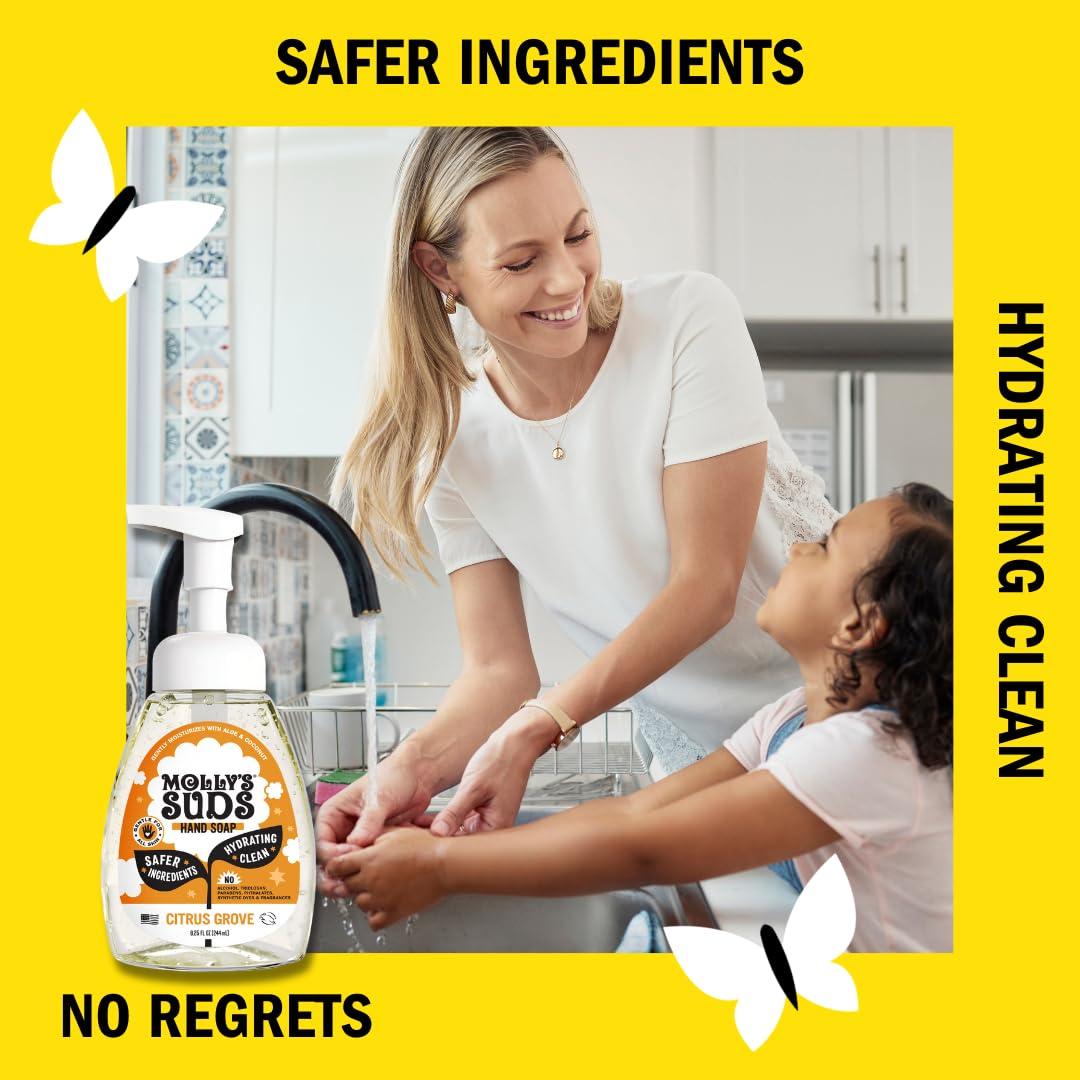 Molly\'s Suds Molly\'s Suds Foaming Hand Soap - Made with Aloe and Coconut Oil | Moisturizing Hand Wash | Clean Ingredients, Infused with Essential Oils | Citrus Grove - 8.25 Oz (Pack of 3)