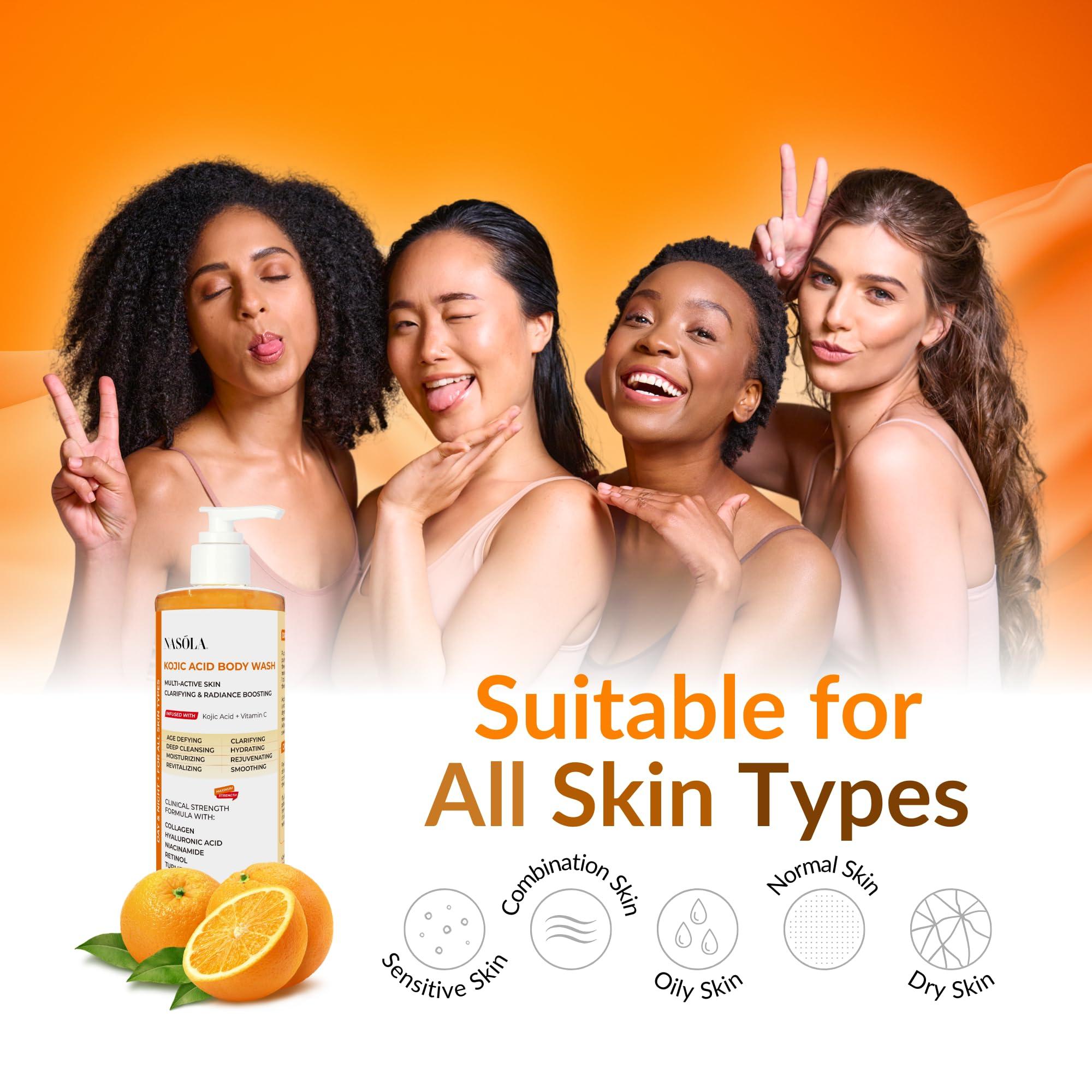 Nasola Nasola Kojic Acid Soap Body Wash + Turmeric Vitamin C Organic Natural Moisturizing Exfoliating Unscented Korean Cleansing Shower Gel for Women Men - 11.83 Fl Oz