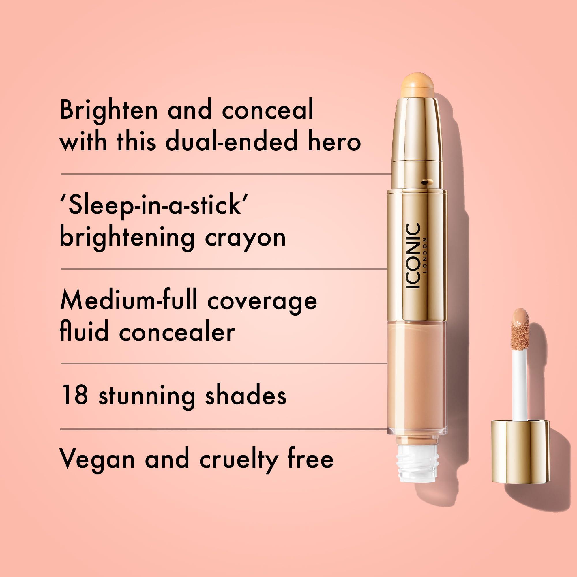 ICONIC LONDON ICONIC LONDON Radiant Concealer & Brightening Duo | Creamy Liquid + Brightening Crayon Dual Ended Concealer, Cruelty Free, Vegan Makeup (Cool Light) 0.08 oz