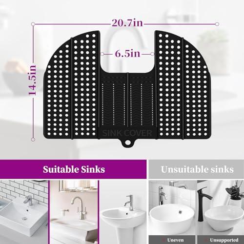 sink cover Bathroom Sink Cover for Counter Space Makeup, Foldable Silicone Sink Mat with Hanging Loop, 20.7\" x 14.5\" Black Heat Resistant Makeup Sink Cover Mat, Bathroom Sink Organizer Countertop for Space Saver