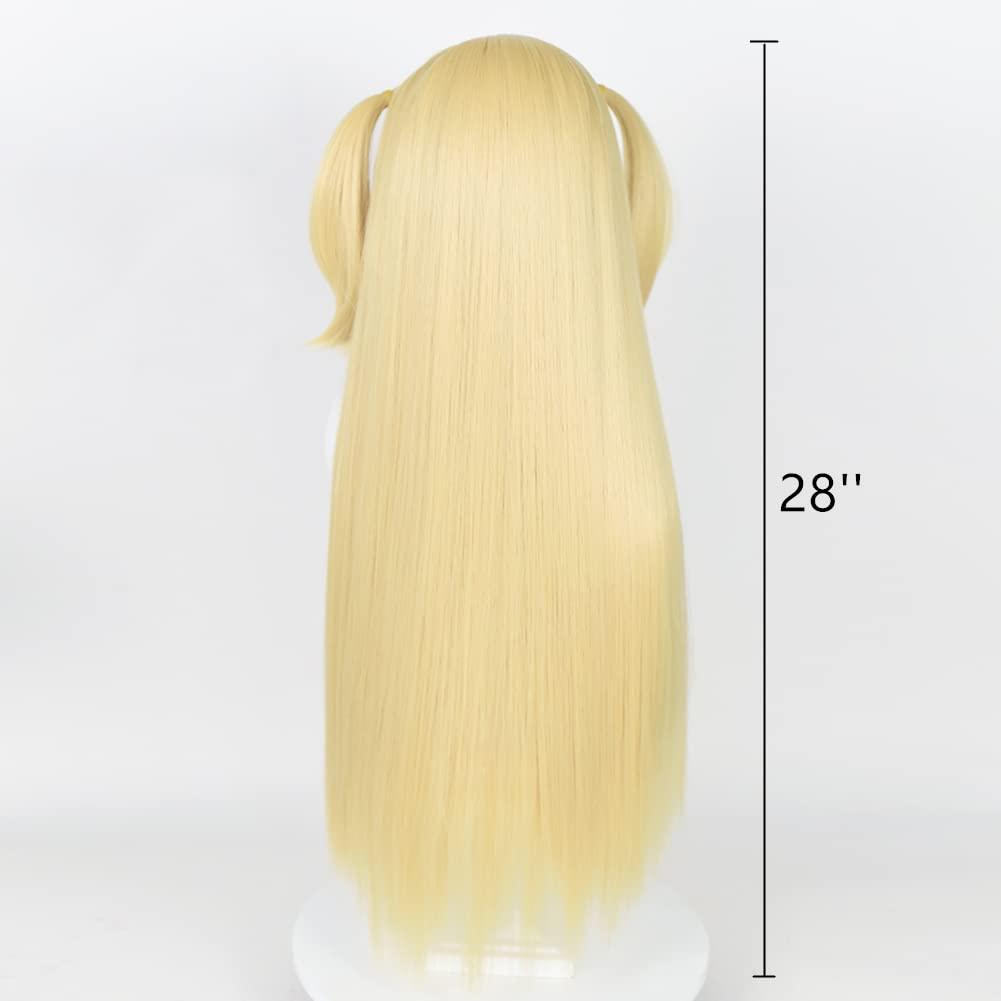 Wiggy Mermaid Long Blonde Wig for Misa Amane Cosplay, Long Straight Yellow Cute Kawaii Wig with Bangs + Cap for Halloween Costume