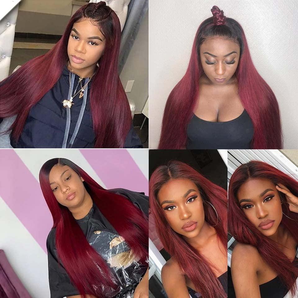 Biottihair Red Wine Ombre Bundles Human Hair 1B99J Bundles Straight Remy Hair 24 26 28 Inch 1B99J Burgundy Straight Human Hair Bundles for Black Women Extenison 3 Bundles