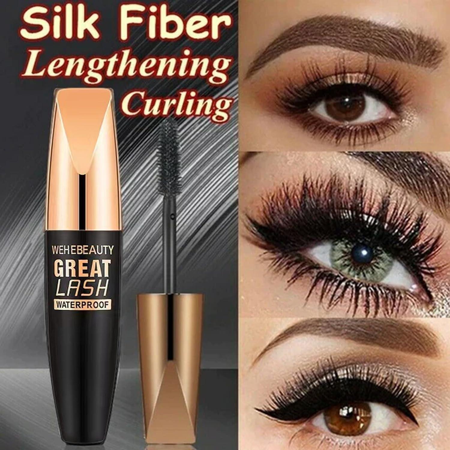 JIYEHG Wehebeauty Great Lash Waterproof mascara, Black Mascara Eyeliner Set, 4D Waterproof Silk Fiber Thick Lengthening Mascara, Thickening Natural No Clumping, NO Smudging, Lasting All Day (5 Set)