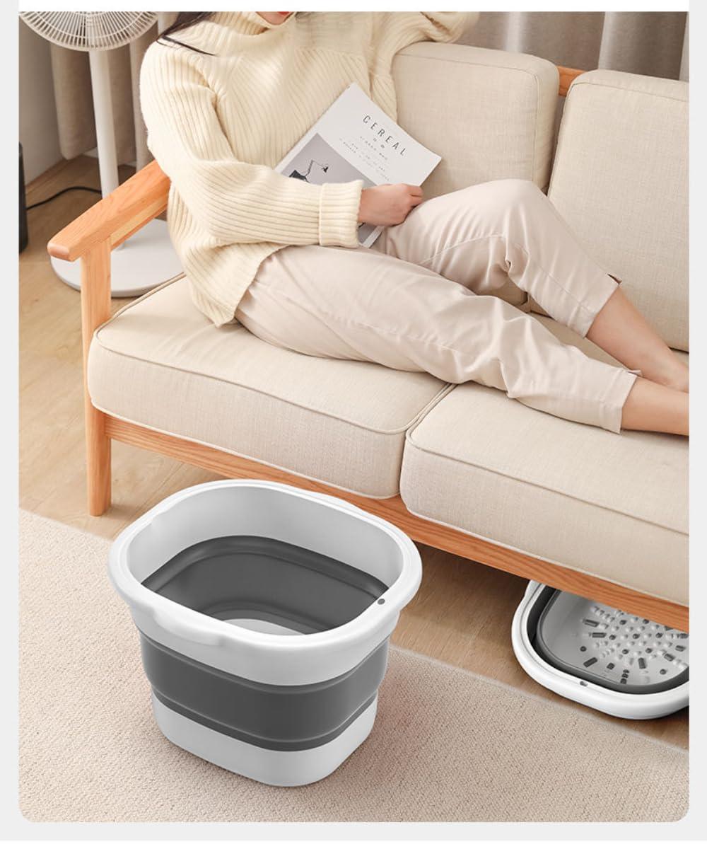 BeyondNice Portable Collapsible Foot Bath Basin for Soaking Feet, Foot Soak Tub, Plastic Foot Bucket and Massage Acupoint, Home Foot Spa Kit, Foldable Laundry Baske (Gray)