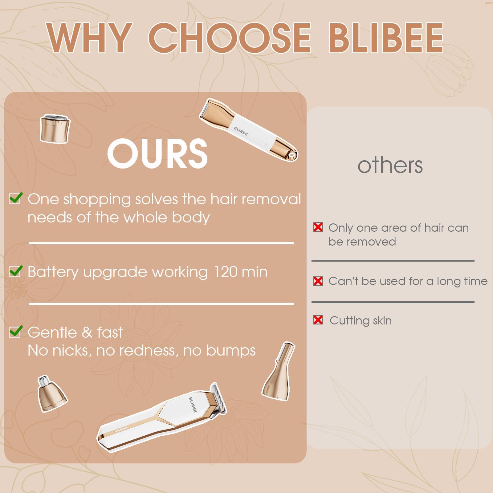 BLIBEE BLIBEE Bikini Trimmer & Hair Clippers for Women - Waterproof Electric Razor and 4 in 1 Bikini Shaver Set, Deluxe Hair Trimmer, Wet/Dry Body Shaver for Nose Eyebrows Beard Pubic Hair, White