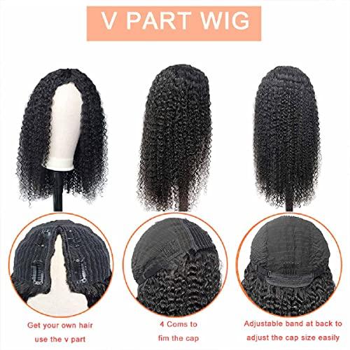 Domiso Domiso 24 Inch Curly V Part Wig Human Hair No Leave Out Thin Part Wig Glueless Wigs Human Hair Pre Plucked U part Wig Beginner Friendly No Sew in No Glue 180% Density