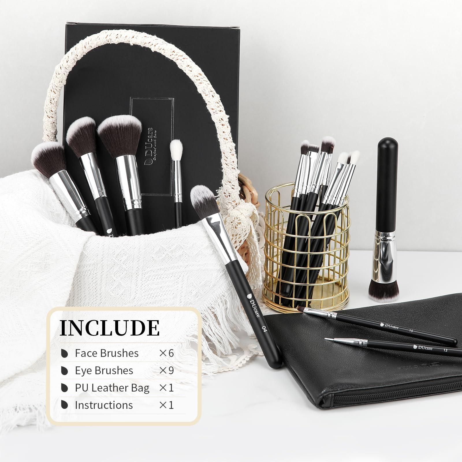 DUcare DUcare Makeup Brushes with Bag,15Pcs Makeup Brush Set Christmas Gift Travel Kabuki Foundation Blending Blush Eyeliner Shadow Brow Concealer Brushes Kit Black