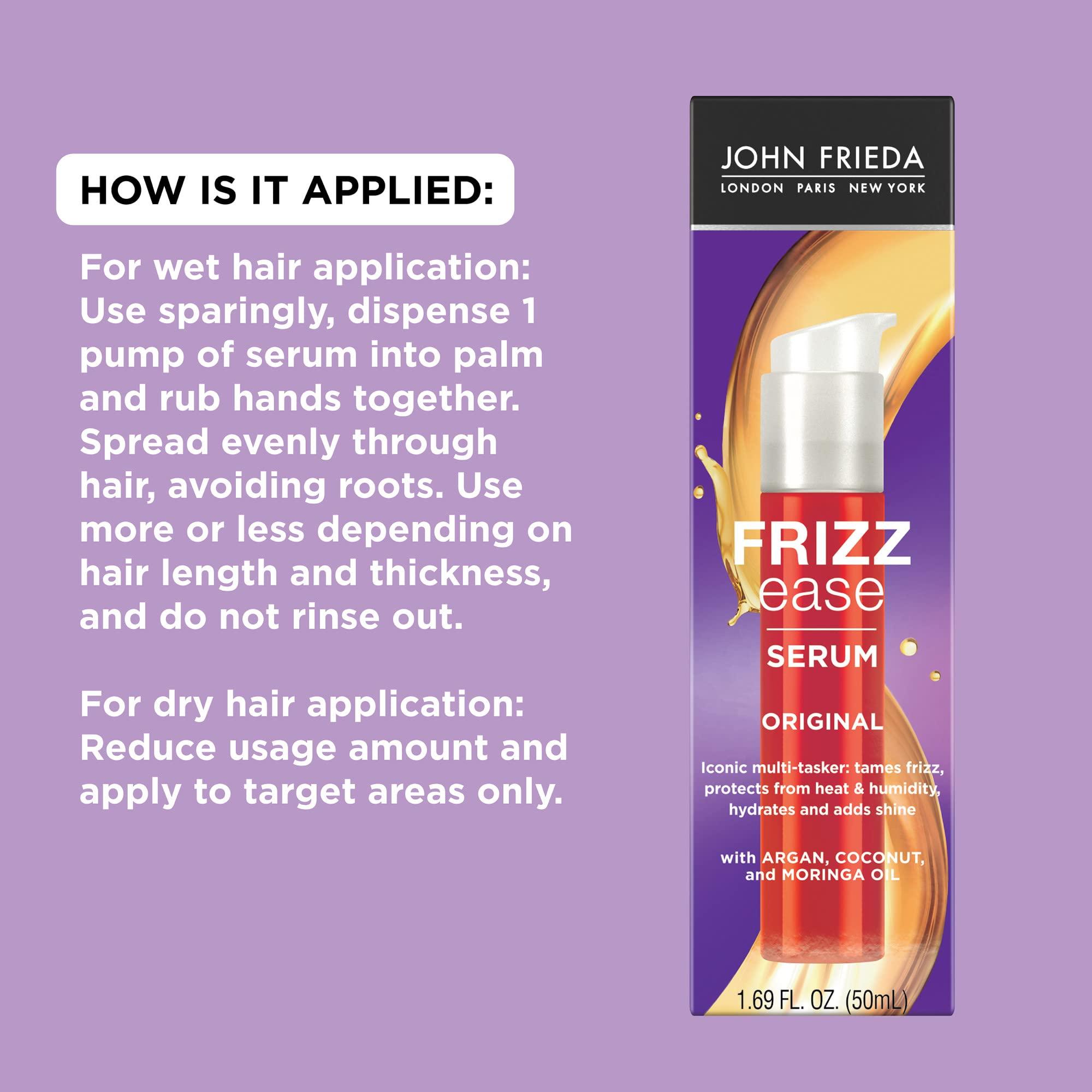 John Frieda John Frieda Frizz Ease Original Hair Serum, Protecting Against Frizz, Heat, and Humidity While Adding Shine, Hydratesand Smooths Hair with Argan, Coconut, and Moringa Oil, 1.69 Oz, Pack of 2