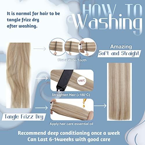 Hetto Hetto Tape in Hair Extensions Blonde Tape in Human Hair Extensions 18 Inch Pure Blonde Straight Tape on Hair Extension #60 Platinum Blonde 20Pcs 50g Skin Weft Tape