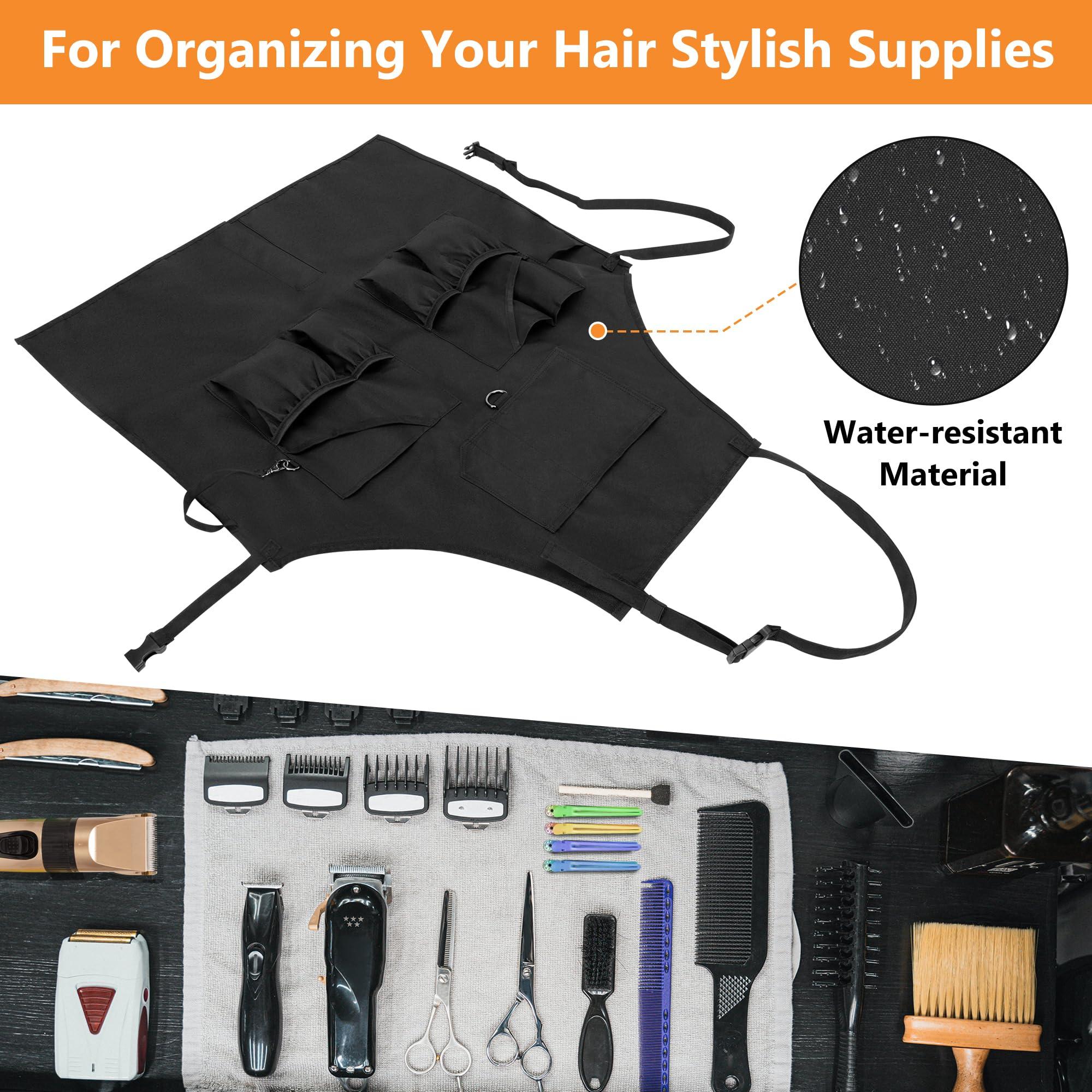 HODRANT HODRANT Barber Apron, Hair Stylist Apron with Multiple Pockets & Adjustable Neck Strap, Water-resistant Hair Cutting Apron for Men & Women, Bleach-proof Salon Apron for Hairdresser, Cosmetology