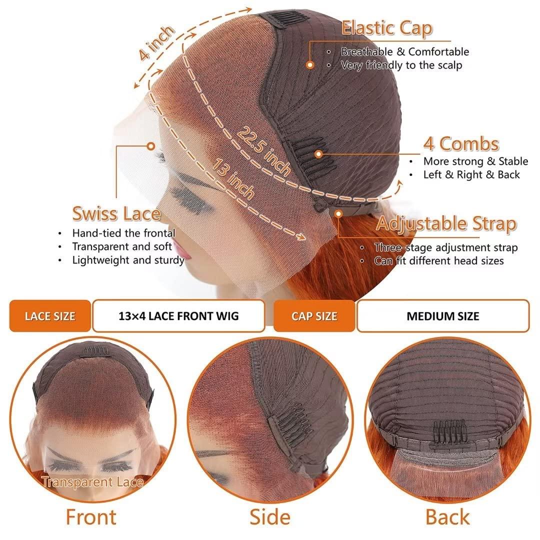 Daules Daules Ginger Curly Lace Front Wigs Human Hair 26in+Ginger 136 Lace Front Wigs Human Hair Body Wave 20in