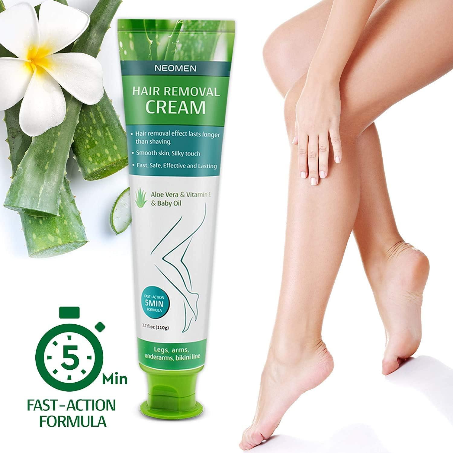 NEOMEN Hair Removal Cream: Painless Depilatory Cream for Sensitive Skin, Face, Body, and Bikini Areas - Fast-Acting Formula with Aloe Vera, Paraben & Sulfate Free