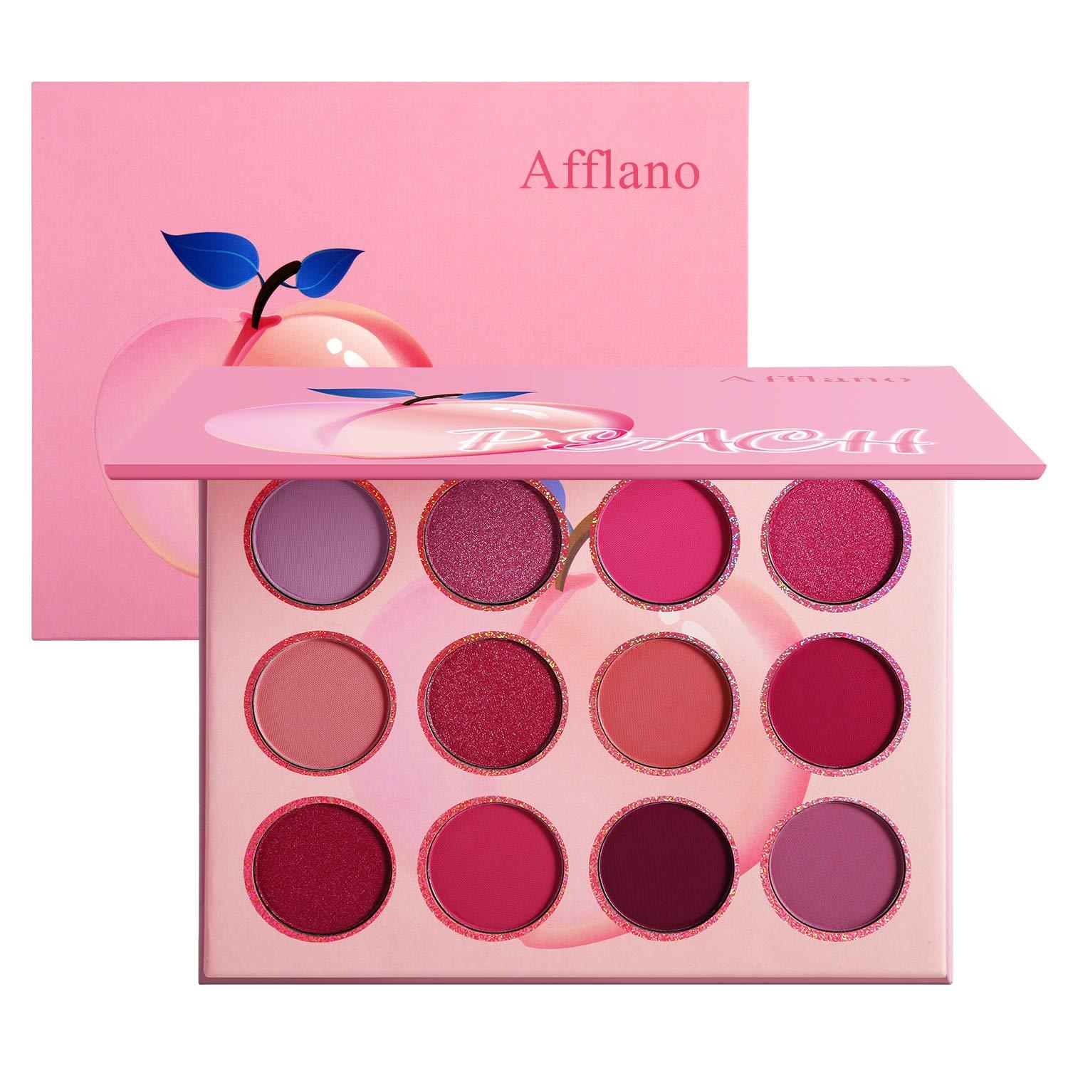 Afflano Afflano Pink Eyeshadow Palette Makeup, Pigmented Blendable Pink Eye Shadow Pallet Matte Shimmer, Bright Red Violet Small Cute Peach Eye Palette 12 Color, for Girl Women Mother\'s Gift