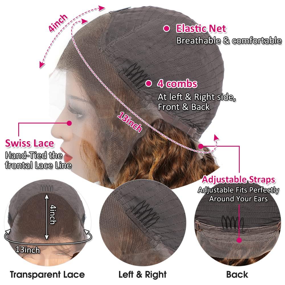 Alibeauty Alibeauty Highlight Ombre Lace Front Wigs Human Hair Pre Plucked with Baby Hair Honey Blonde 13x4 HD Transparent Glueless Lace Frontal Water Wave Wigs for Black Women Natural Hairline 26 inch