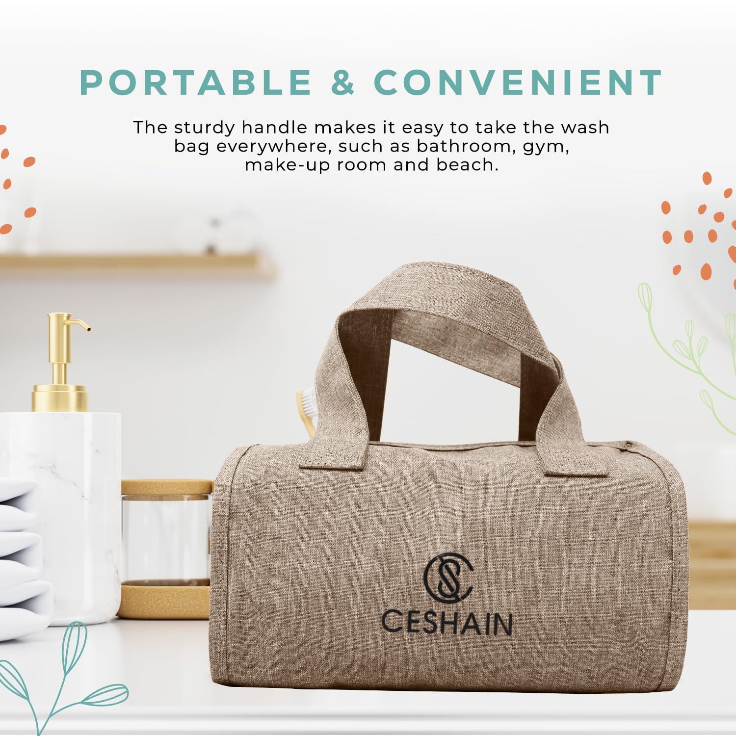 Ceshain 4-in-1 Hanging Toiletry bag - Roll-Up Makeup Bag - 4 Detachable PVC Zip Pouches 600D Oxford Fabric, Versatile Travel Toiletry Organizer Bag - Makeup, Cosmetics, First Aid, Medicine Personal Care,