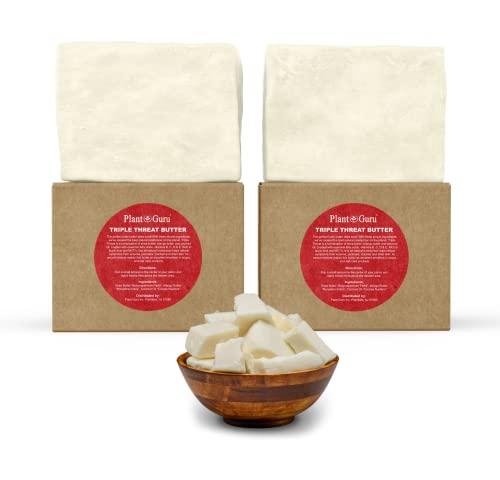 Plant Guru Triple Threat Body Butter 14 oz. - Blend of Shea, Mango & Coconut Oil - 100% Pure Natural Raw Unrefined Moisturizer For Dry Skin, Face And Hair. Great For Lip Balm and Soap Making
