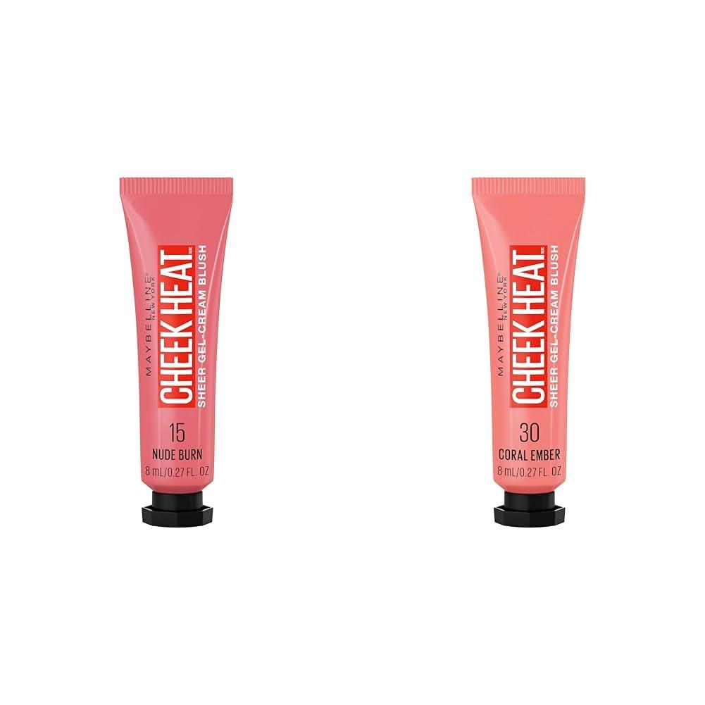 MAYBELLINE Maybelline Cheek Heat Gel-Cream Blush Makeup Bundle with Nude Burn and Coral Ember Shades, Lightweight Feel, Dewy Finish, Oil-Free, 1 Count Each