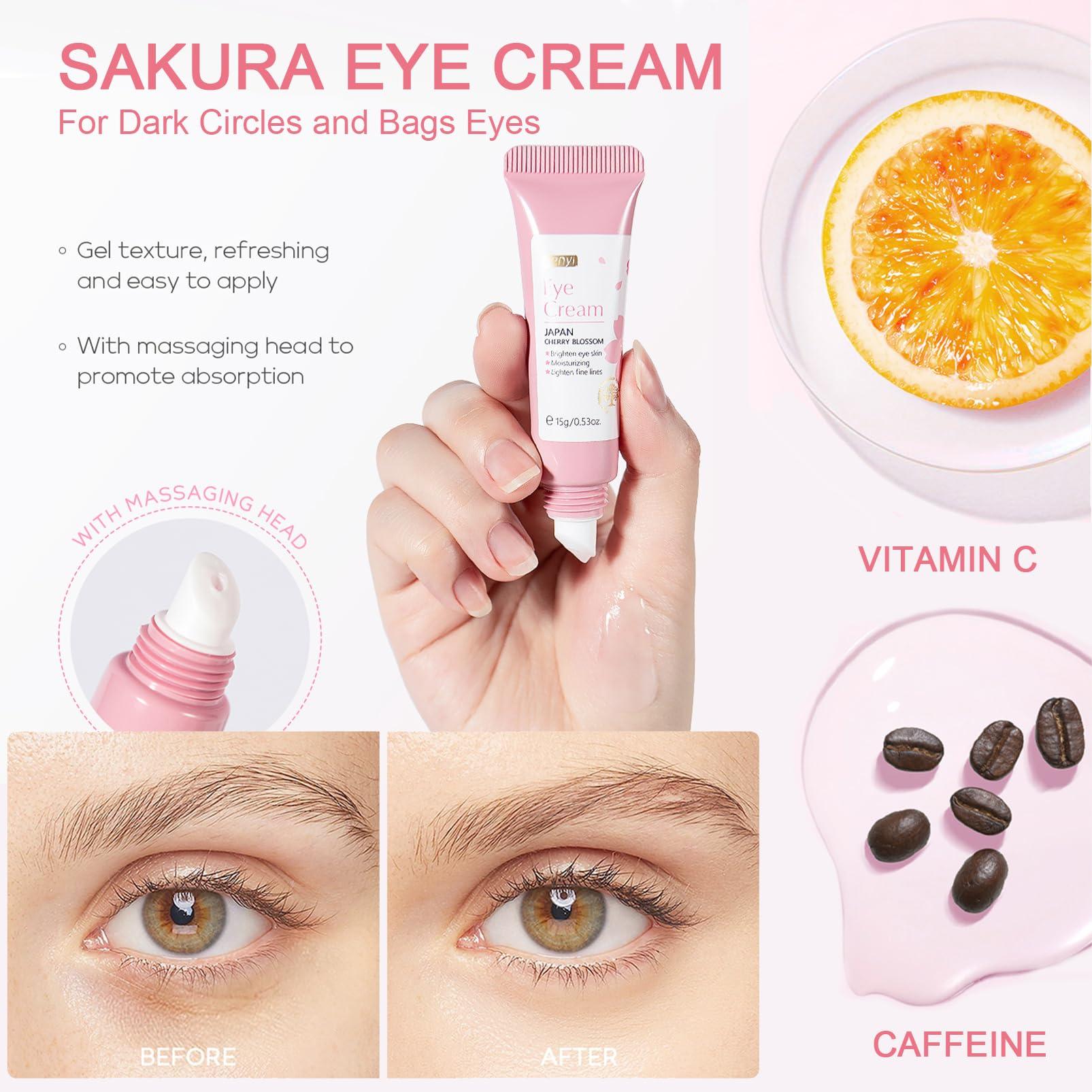 ISHERBIN Skin Care Set with Gua Sha Facial Tools, Cherry Blossom Skincare Gifts for Teenage Girls, Anti Aging Skin Care Routine Kit: Cleanser - Serum - Eye Cream - Cream - Mud Mask Facial Kit, Gifts for Mom