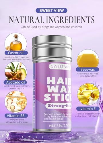 SWEET VIEW SWEET VIEW 2PCS Hair Wax Stick, Flexible Hold Fly Away Hair Tamer, Slick Back Hair Gel/Cream for Sleek Ponytail, Smooth Flyaways & Frizz, Hair Styling Accessorie Pomade Balm for Toddler, Kid
