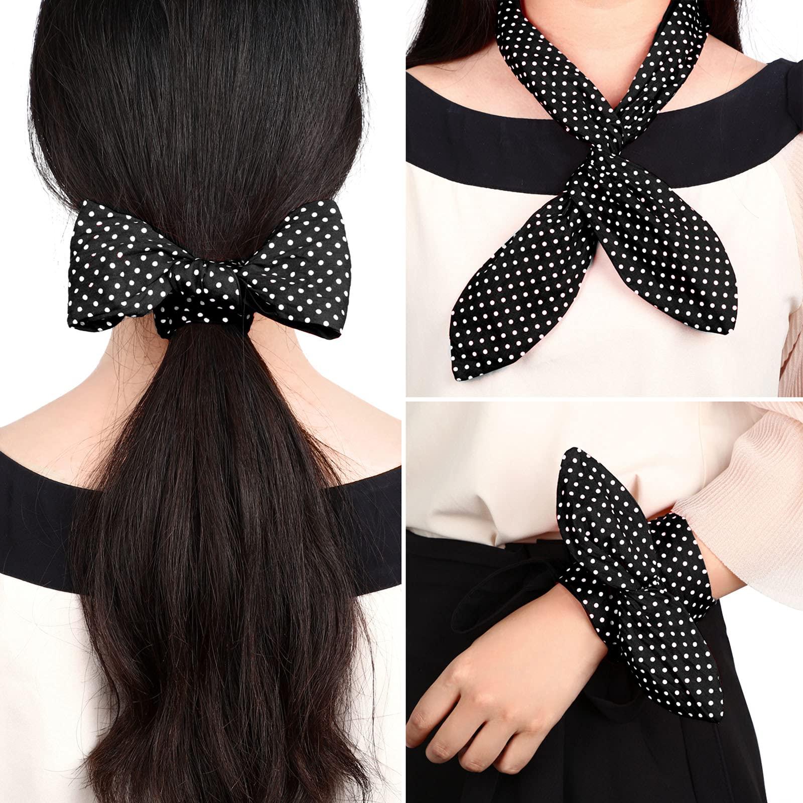 Hicarer 2 Pieces Polka Dot Headband Bandana Headband 50s Costume Hair Accessories Bows Wide Headwrap for Women and Girls (Black,Small Dots)