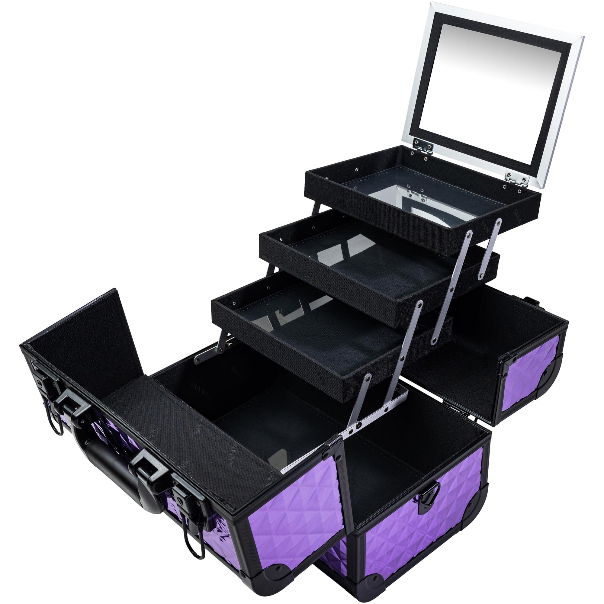 SHANY SHANY Premier Fantasy Professional Makeup Train Case Cosmetic Box Portable Makeup Case Organizer Jewelry storage with Locks, 3 Trays,Makeup Brush Holder and Cosmetics Mirror - Amethyst
