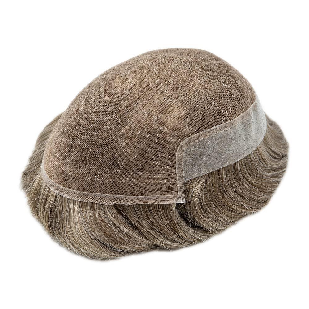 Hair Wonders Toupee For Men Hair Piece Real Human Hair Soft Swiss Lace Replacement System For Mens Toupee Hair Piece Protesis Capilar Para Hombre (7X9Light to medium density, #1810 18# MEDIUM BLONDE+10% GREY)