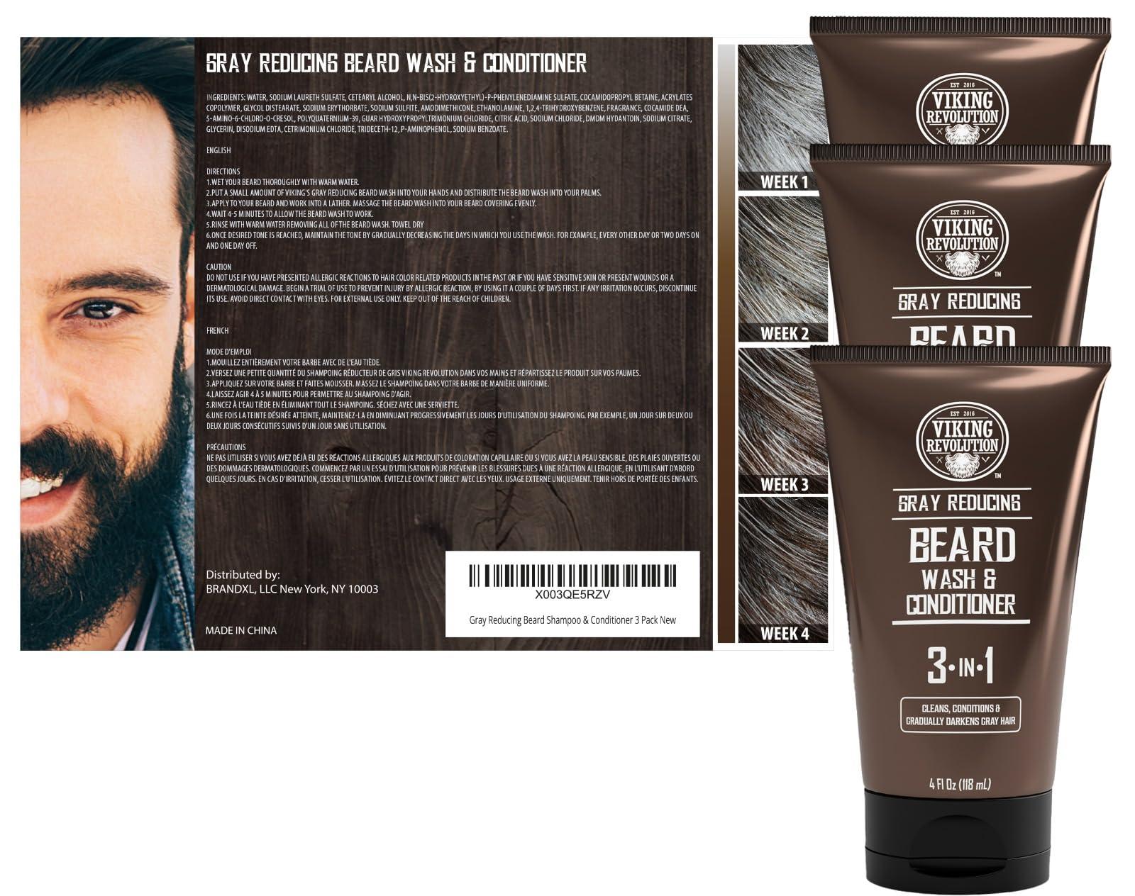 Viking Revolution Viking Revolution Mens Beard Dye for Men Dark Brown - Grey Reducing Shampoo Beard Coloring for Men - Mens Beard Color Mustache Dye - Grey Reducing Beard Wash and Conditioner -3 Pack Dark Brown