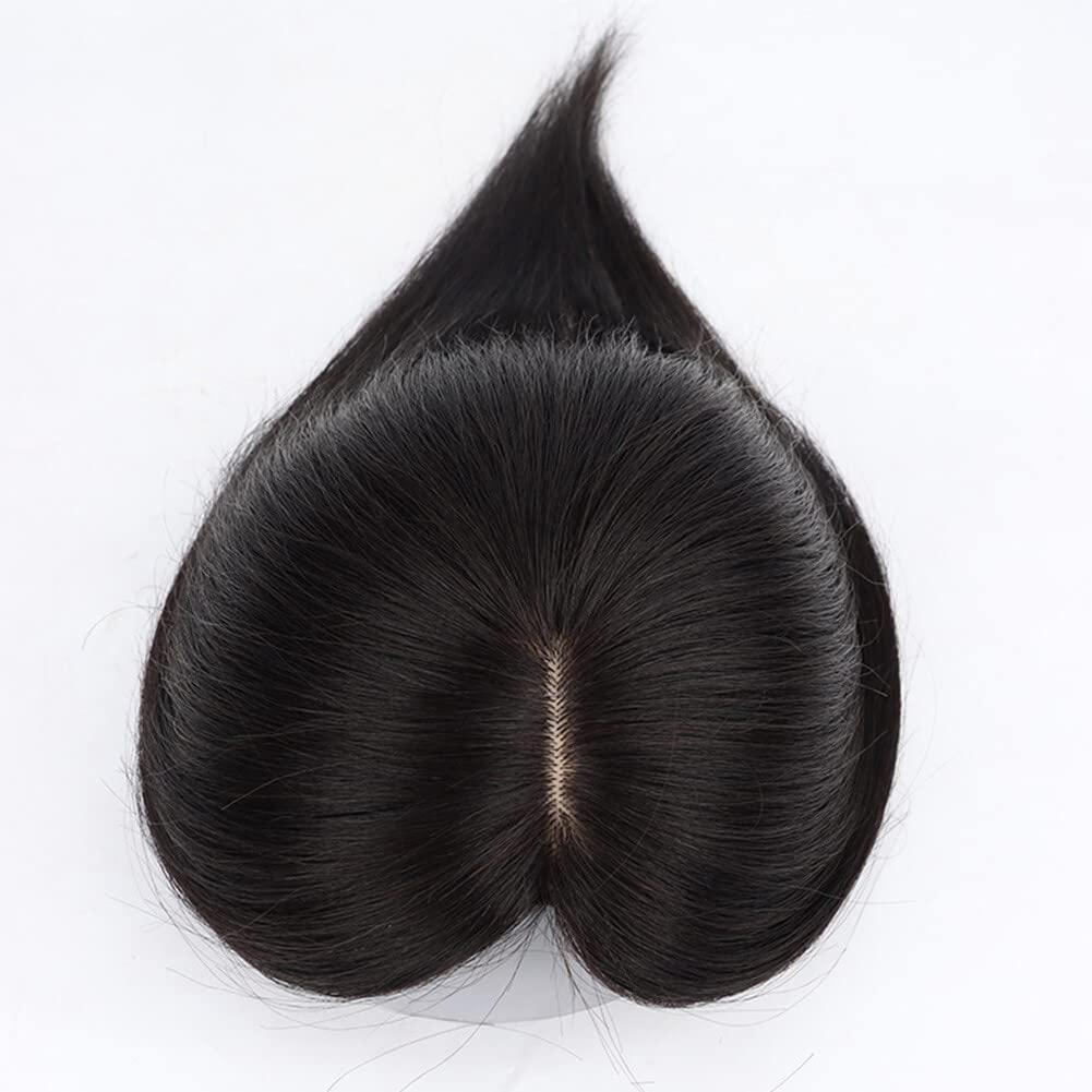 LesafeV LesafeV Straight Silk Base Human Hair Topper One Piece Side Part Forehead Closure With Clips (20cm/Right Part Black)