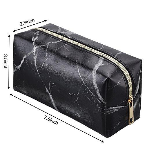Frienda 2 Pieces Cosmetic Toiletry Makeup Bag Pouch Gold Zipper Storage Bag Marble Pattern Portable Makeup Brushes Bag (S, White and Black)