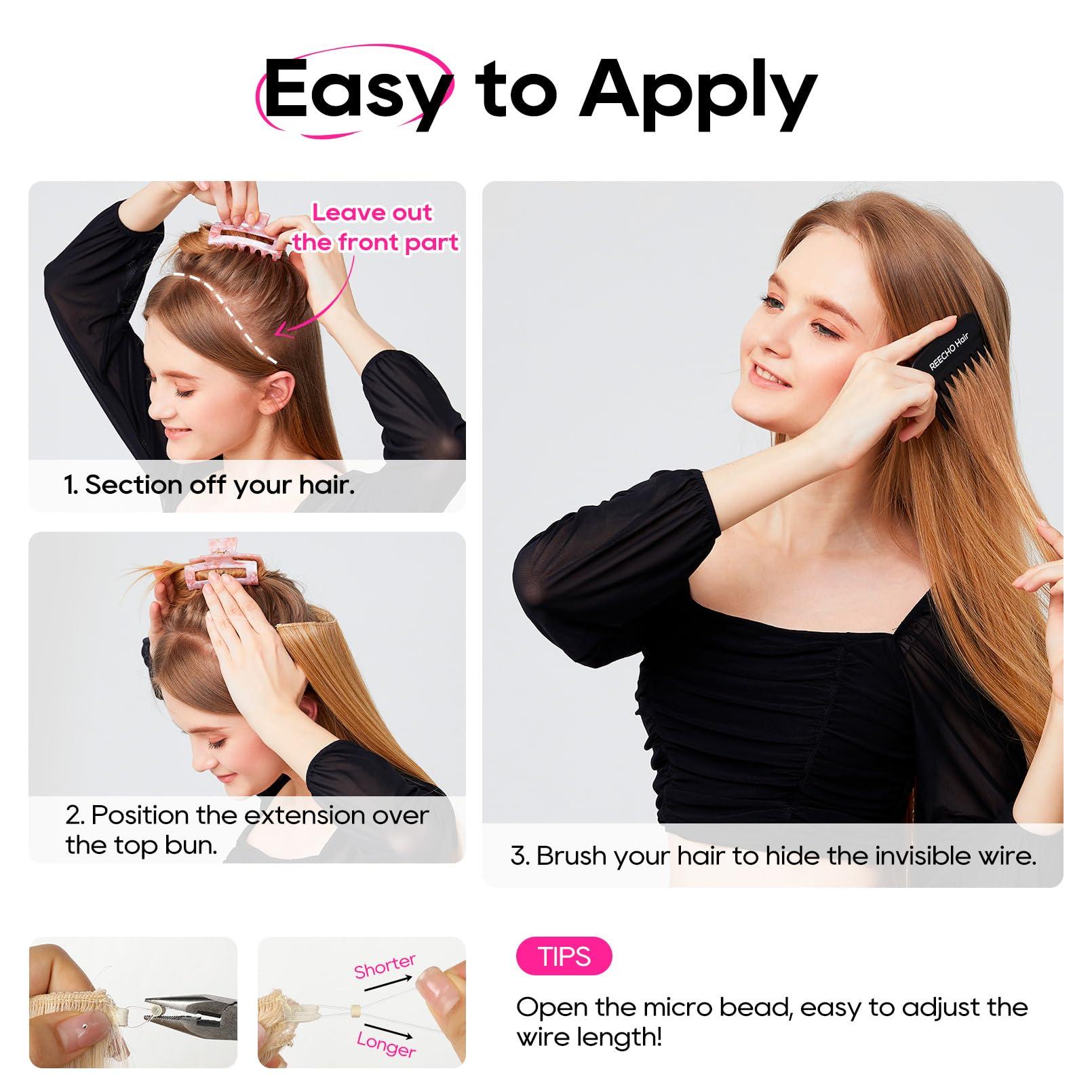 REECHO REECHO Invisible Wire Hair Extensions with Thinner Softer Lace Weft 12\" Short Straight Clips in Secret Hairpiece for Women 12 Inch (Pack of 1) - Honey Blonde with Highlights