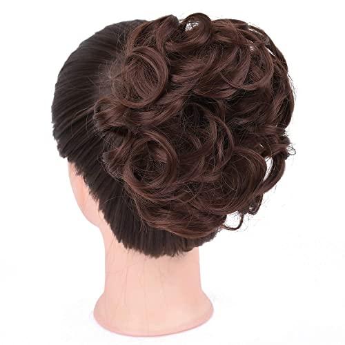 ELAINE ELAINE Hair Buns Hair Piece Messy Tousled Wavy Curly Scrunchies Wrap Ponytail Extensions With Elastic Rubber Band Synthetic Donut Updo Hairpieces for Women Girls (Dark Auburn -#39)