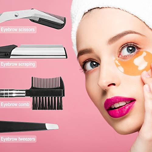 Mostfun 4 Pcs Eyebrow Trimming Kit Eyebrow Grooming Set with Tweezers Scissors Eyebrow Razor and Eyebrow Brush for Women and Men