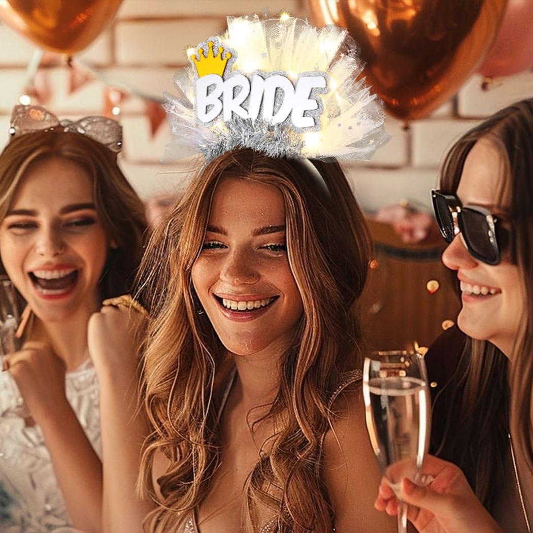 JEAIRTS JEAIRTS Light Up Bride Veil Headband LED Wedding Star Veil Crown Headpiece Glowing Bachelorette Party Hair Accessories for Women(1-Crown)