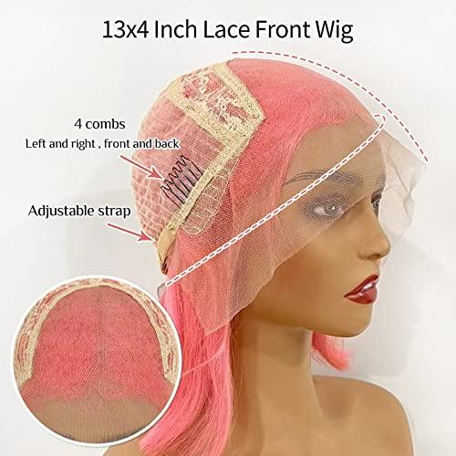 Lovigs Lovigs Pink Lace Front Wigs Human Hair Natural Hairline Short Bob Wigs 13x4 Transparent Lace Pink Wigs for Women Pink Bob Wig Human Hair (12 Inch)