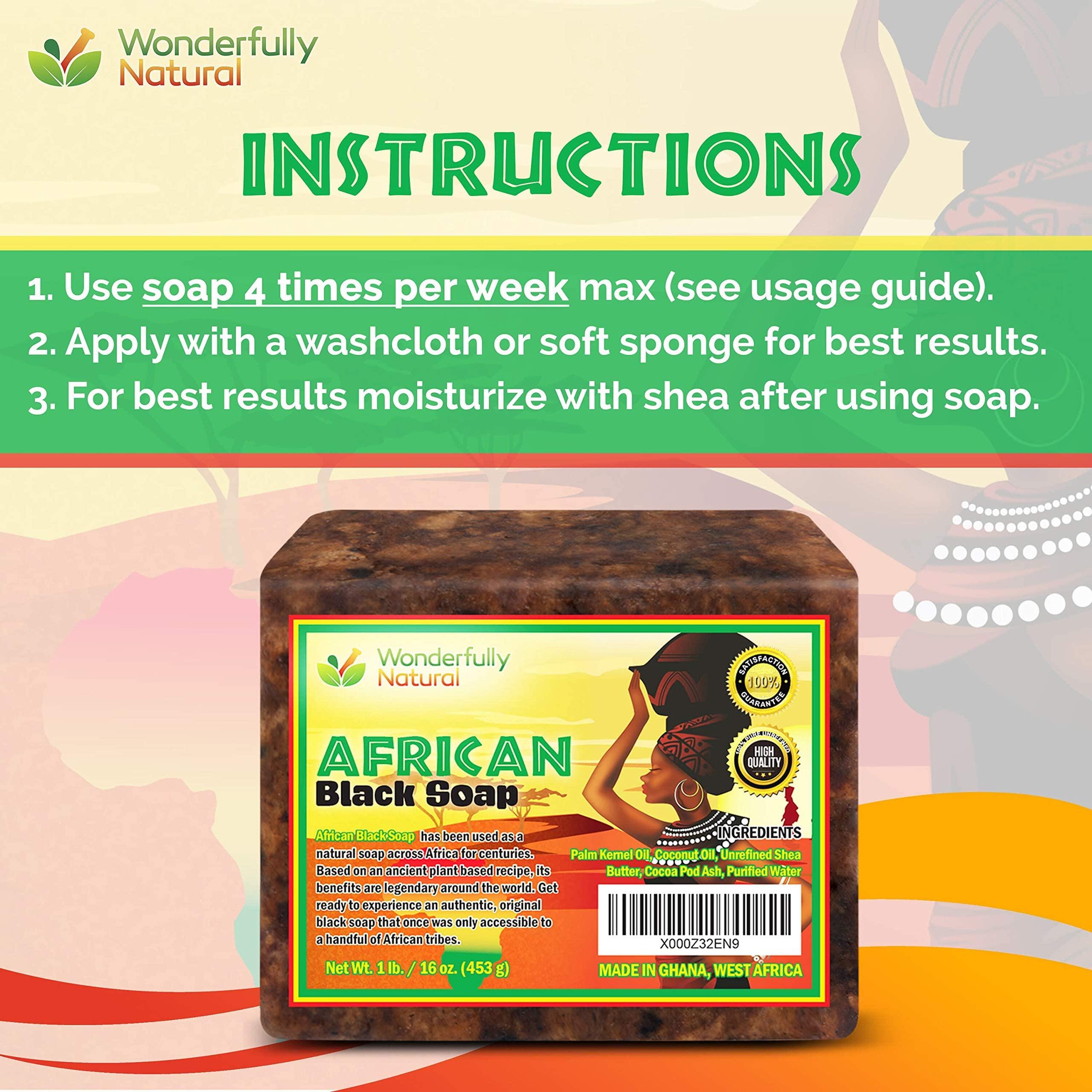 Wonderfully Natural Organic African Black Soap - For Acne & Dark Spots | Natural Vegan and Cruelty Free Satisfaction Guarantee 1lb bar | 90 day Supply