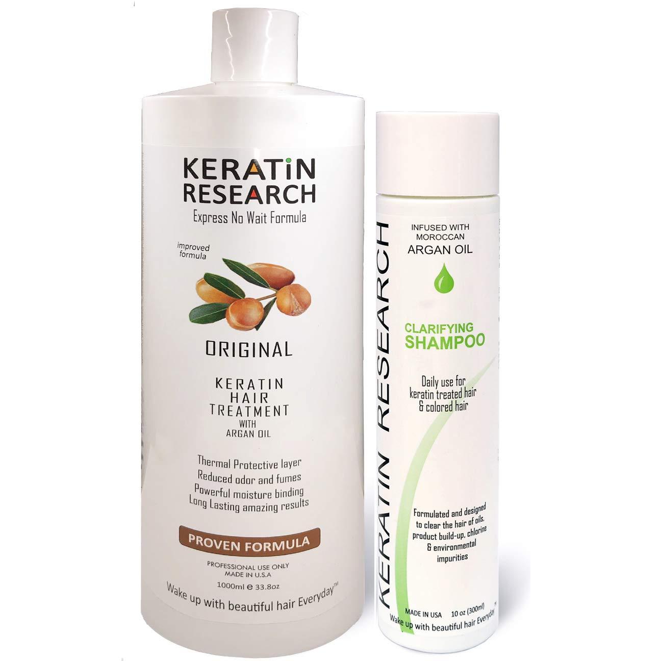 KERATIN RESEARCH Complex Brazilian Keratin Hair Blowout Treatment Professional Results Straightens and Smooths Hair (CS 300ml + KT 1000ml) Queratina Keratina Brasilera Tratamiento