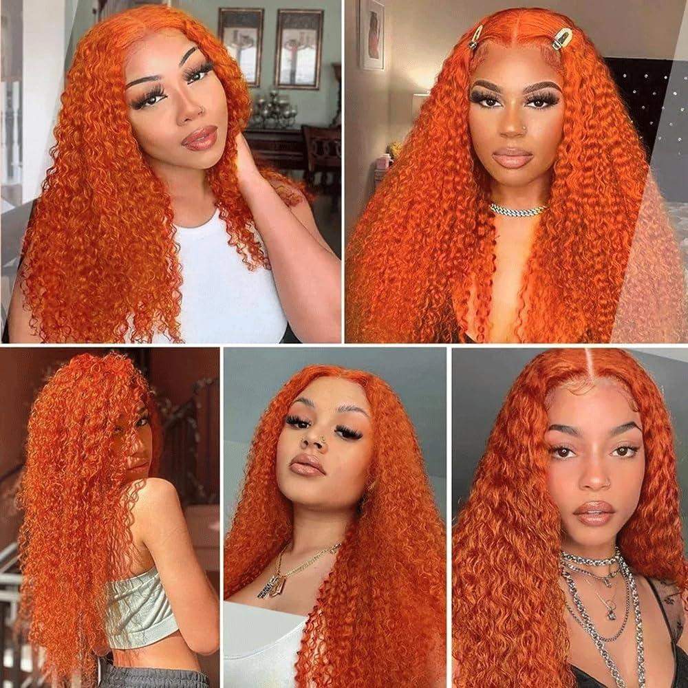 SUHKRPT Color 350 Bundles Human Hair Ginger Curly Wave Human Hair Bundles Color 350 Curly Wave Bundles Human Hair 3 Bundles 18 18 18 Inch Ginger Orange Bundles