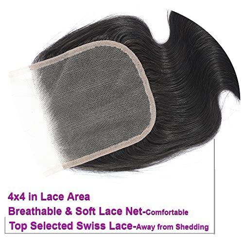 UDesire UDesire Body Wave Lace Closure 4x4 Free Part Closure Human Hair Brazilian Virgin 100% Unprocessed Human Hair Lace Closure Natural Black Color with Baby Hair(18inch